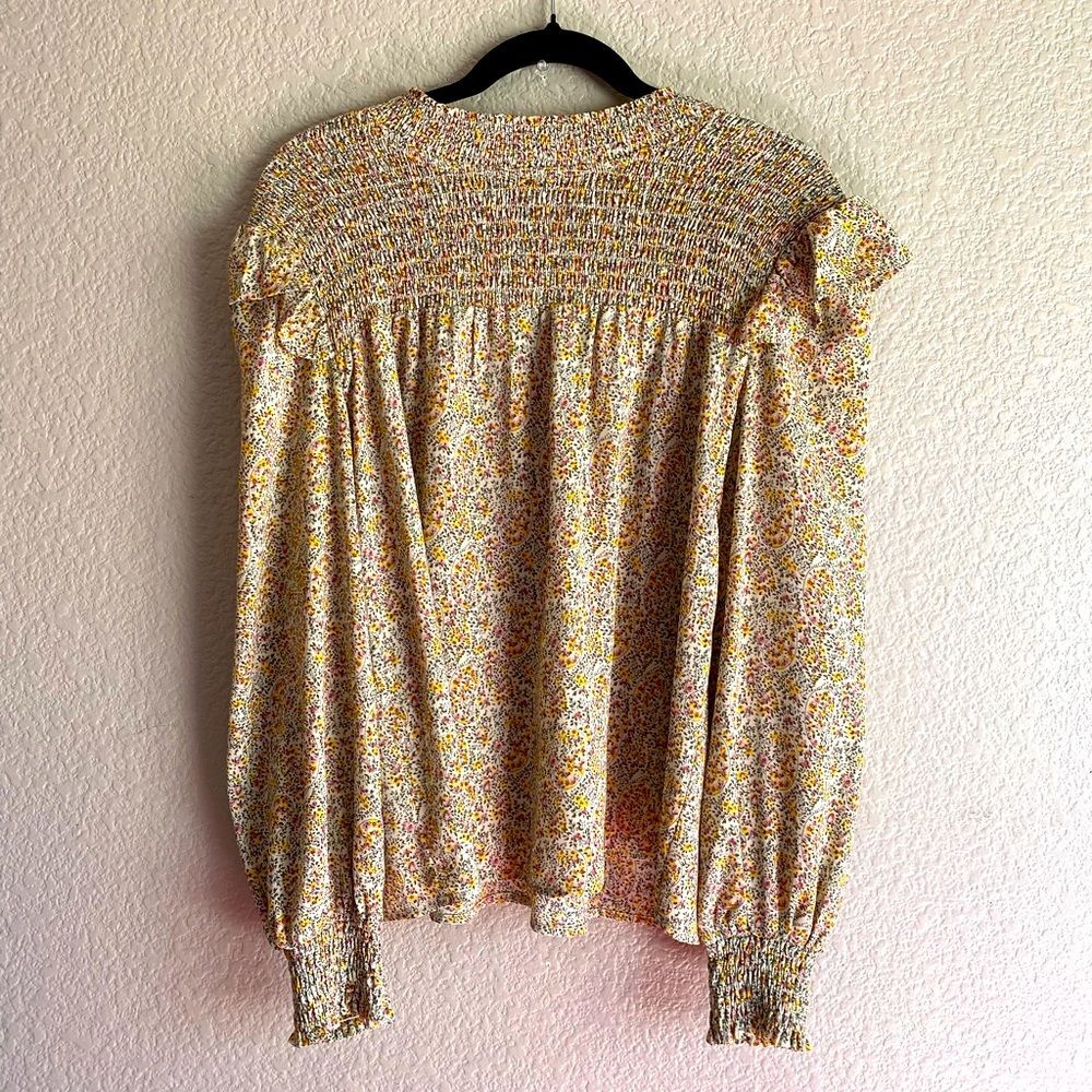 Downeast Smocked Floral Blouse Women’s Size S Long Sleeve Boho Cottagecore